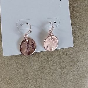 Rose Gold Distressed Smooth Disc Dangling Earrings